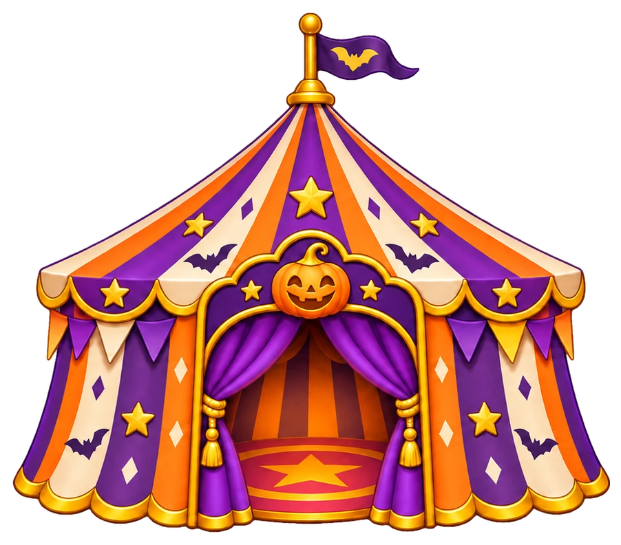 Violet and orange Midnight Carnival tent