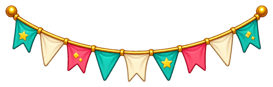 Celebratory mint, coral, and cream pennants